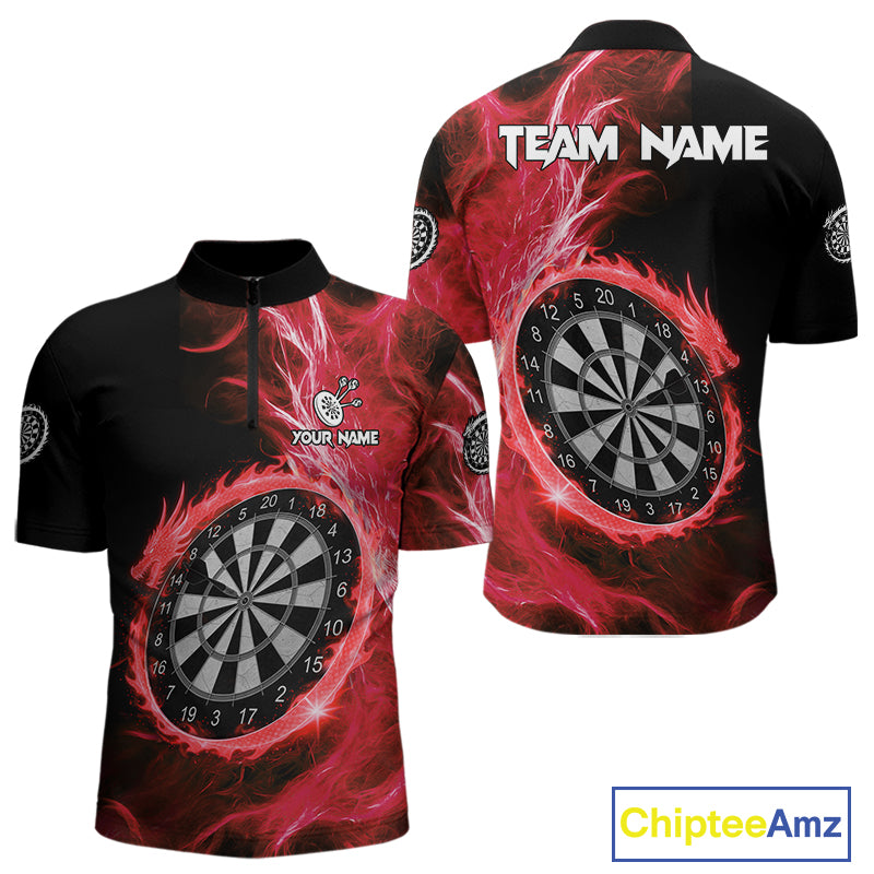 Custom Black-Red Dragon Lightning Dartboard Dart Men 1/4-Zip Jerseys Dart Team Shirt NYN1689
