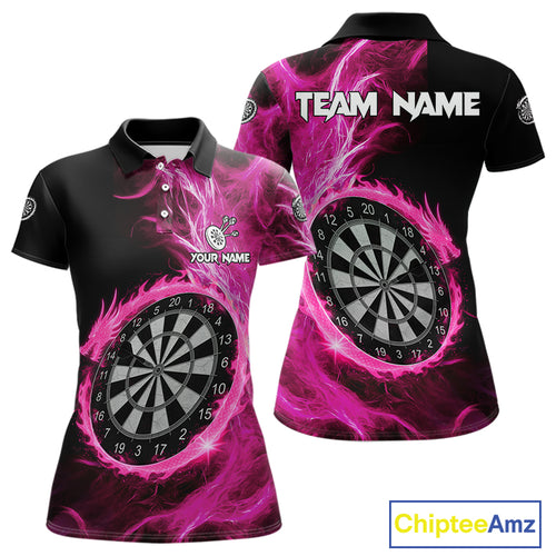 Custom Black-Pink Dragon Lightning Dartboard Dart Women Polo Jerseys Dart Team Shirt NYN1690