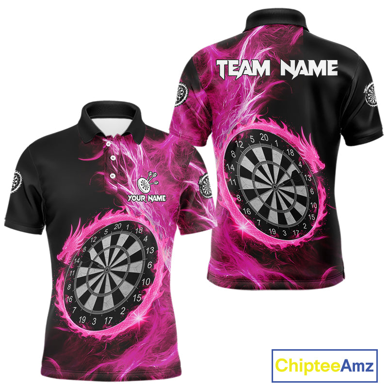 Custom Black-Pink Dragon Lightning Dartboard Dart Men Polo Jerseys Dart Team Shirt NYN1690