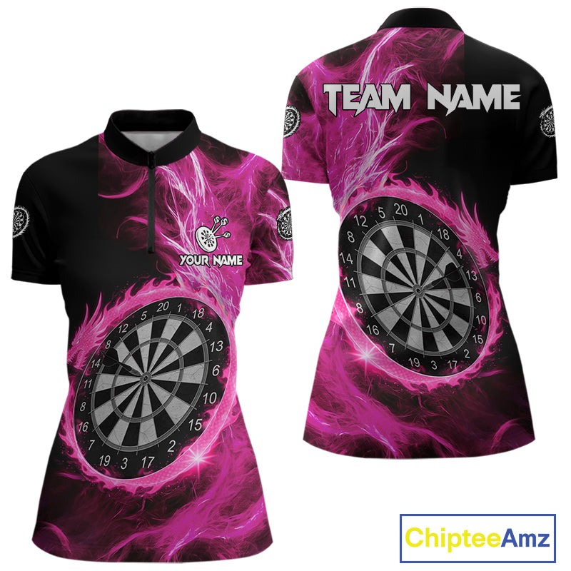 Custom Black-Pink Dragon Lightning Dartboard Dart Women 1/4-Zip  Jerseys Dart Team Shirt NYN1690