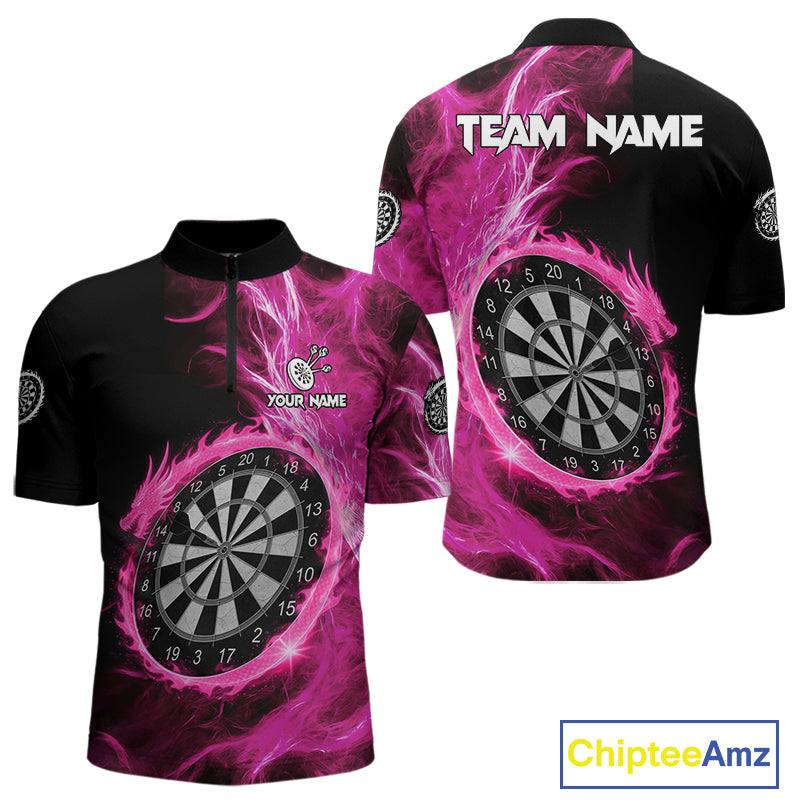 Custom Black-Pink Dragon Lightning Dartboard Dart Men 1/4-Zip Jerseys Dart Team Shirt NYN1690