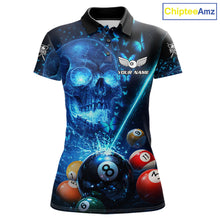 Load image into Gallery viewer, Blue Skull Thunder Pool 8 Ball Women's Billiard Polo &amp; 1/4-Zip Shirt Custom Billiards Team Apparel NYN2491