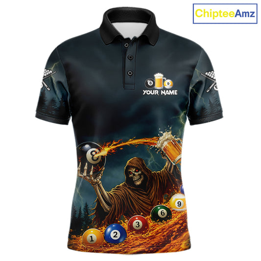 Funny Grim Reaper Play Beer & Pool 8 Ball Men's Billiard Team Shirt Custom Billiard Attire NYN2492