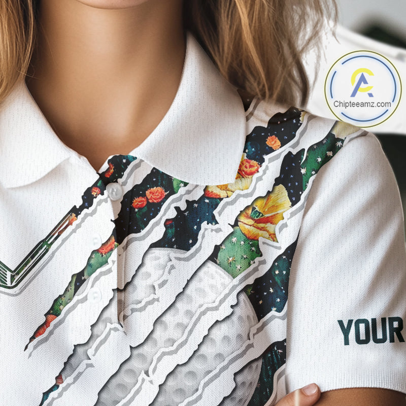 Cactus Pattern Golf Polo Shirt For Womens Custom Cactus Golf Team Shirt, Golfer Gifts NYN2855