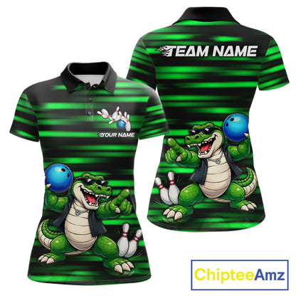 Funny Crocodile Bowling Jersey For Women Personalized Green Strike Lightning Team Bowling Attire NYN3228