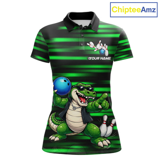 Funny Crocodile Bowling Jersey For Women Personalized Green Strike Lightning Team Bowling Attire NYN3228