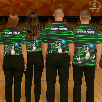 Funny Crocodile Bowling Jersey For Women Personalized Green Strike Lightning Team Bowling Attire NYN3228