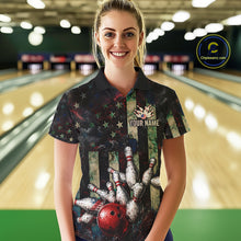 Load image into Gallery viewer, Personalized American Flag Grunge Bowling Shirt For Women Custom Splatter Outfit Bowling Jersey NYN3231
