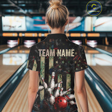 Load image into Gallery viewer, Personalized American Flag Grunge Bowling Shirt For Women Custom Splatter Outfit Bowling Jersey NYN3231