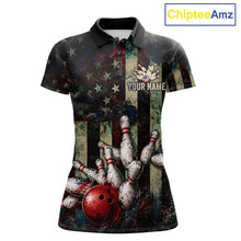 Load image into Gallery viewer, Personalized American Flag Grunge Bowling Shirt For Women Custom Splatter Outfit Bowling Jersey NYN3231
