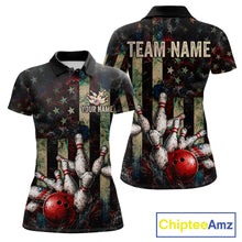 Load image into Gallery viewer, Personalized American Flag Grunge Bowling Shirt For Women Custom Splatter Outfit Bowling Jersey NYN3231