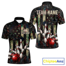 Load image into Gallery viewer, Personalized American Flag Grunge Bowling Shirt For Men Custom Splatter Outfit Bowling Jersey NYN3231