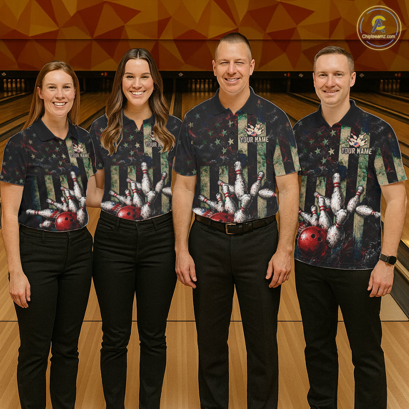 Personalized American Flag Grunge Bowling Shirt For Men Custom Splatter Outfit Bowling Jersey NYN3231