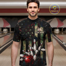 Load image into Gallery viewer, Personalized American Flag Grunge Bowling Shirt For Men Custom Splatter Outfit Bowling Jersey NYN3231