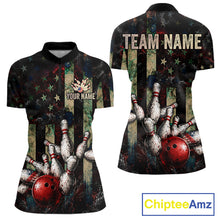 Load image into Gallery viewer, Personalized American Flag Grunge Bowling Shirt For Women Custom Splatter Outfit Bowling Jersey NYN3231