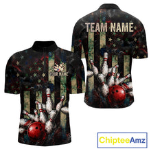 Load image into Gallery viewer, Personalized American Flag Grunge Bowling Shirt For Men Custom Splatter Outfit Bowling Jersey NYN3231