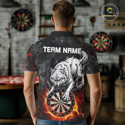 Fire Flame Funny Wolf Darts Polo & 1/4 Zip For Men Personalized Grunge Dart Team Shirts | Red NYN3236