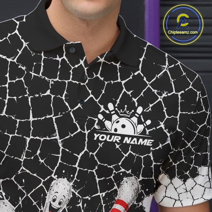 White And Black Cracked Funny Pins & Ball Bowling Shirt For Men Custom Outfit Team Bowling Jersey NYN3238