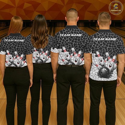White And Black Cracked Funny Pins & Ball Bowling Shirt For Men Custom Outfit Team Bowling Jersey NYN3238