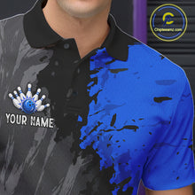 Load image into Gallery viewer, Male bowler wearing Black Grey Blue Grunge US Flag bowling jersey during league and tournament competition