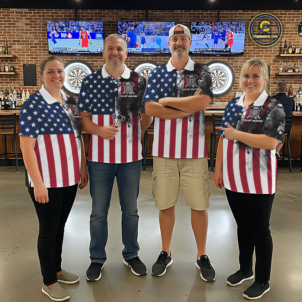 Personalized American Flag Black Splatter Dart 1/4-Zip Shirts For Men Custom Dart Team Jerseys NYN2711