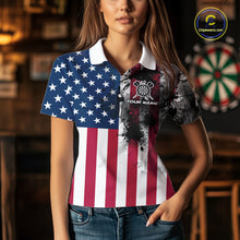 Load image into Gallery viewer, Personalized American Flag Black Splatter Dart Polo Shirts For Women Custom Dart Team Jerseys NYN2711