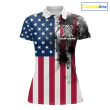 Load image into Gallery viewer, Personalized American Flag Black Splatter Dart Polo Shirts For Women Custom Dart Team Jerseys NYN2711