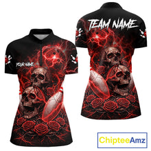 Load image into Gallery viewer, Red Strike Lightning Bowling Custom Team Shirts For Women, Skull Roses Outfit Bowling Team Jersey NYN3071