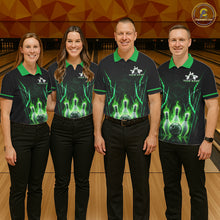 Load image into Gallery viewer, Custom Green Flaming Womens Bowling Jerseys Personalized Bowling Team Shirts For Bowlers NYN3075