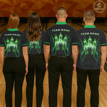 Load image into Gallery viewer, Custom Green Flaming Womens Bowling Jerseys Personalized Bowling Team Shirts For Bowlers NYN3075