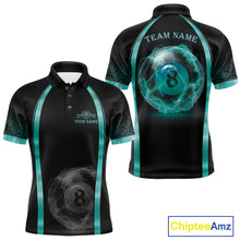 Load image into Gallery viewer, Black Teal Thunder Lightning men's billiard polo shirt custom 8 ball pool team jersey, personalized billiards apparel
