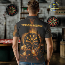 Load image into Gallery viewer, Custom Skeleton Yellow Flames Dartboard Dart Men Polo Jerseys Lightning Dart Team Shirt NYN1694