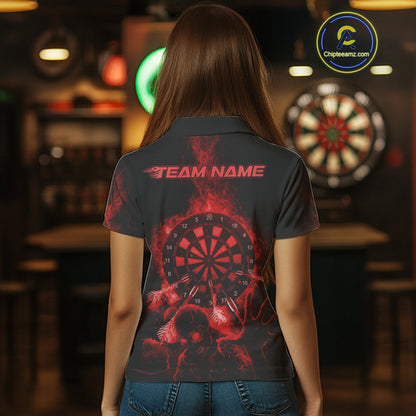 Custom Skeleton Red Flames Dartboard Dart Women Polo Jerseys Lightning Dart Team Shirt NYN1695