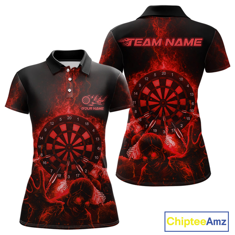 Custom Skeleton Red Flames Dartboard Dart Women Polo Jerseys Lightning Dart Team Shirt NYN1695