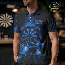 Load image into Gallery viewer, Custom Skeleton Blue Flames Dartboard Dart Men Polo Jerseys Lightning Dart Team Shirt NYN1696
