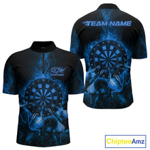 Load image into Gallery viewer, Custom Skeleton Blue Flames Dartboard Dart Men 1/4-Zip Jerseys Lightning Dart Team Shirt NYN1696