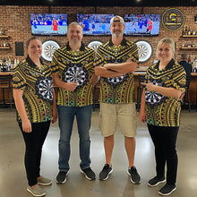 Load image into Gallery viewer, Gold Tribal Holographic Dartboard &amp; Arrow Women Darts Quarter-zip Shirt Personalized Dart Team Jerseys NYN2515