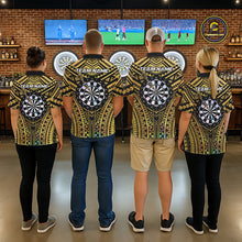 Load image into Gallery viewer, Gold Tribal Holographic Dartboard &amp; Arrow Women Darts Quarter-zip Shirt Personalized Dart Team Jerseys NYN2515