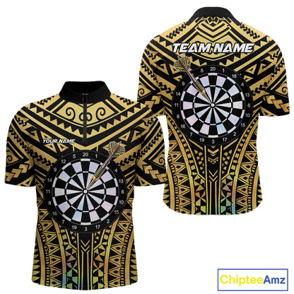Gold Tribal Holographic Dartboard & Arrow Men Darts Quarter-zip Shirt Personalized Dart Team Jerseys NYN2515