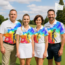 Load image into Gallery viewer, Mens White Pattern Golf Polo Shirt Custom Name Colorful Watercolor Golf Clothes, Golf Gifts NYN2873