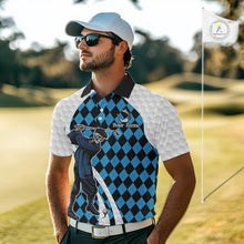 Load image into Gallery viewer, Golfer Skeleton Golf Polo Shirts For Men Custom Blue Argyle Pattern Team Name Golf Clothes NYN3253