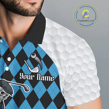 Load image into Gallery viewer, Golfer Skeleton Golf Polo Shirts For Men Custom Blue Argyle Pattern Team Name Golf Clothes NYN3253