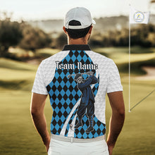 Load image into Gallery viewer, Golfer Skeleton Golf Polo Shirts For Men Custom Blue Argyle Pattern Team Name Golf Clothes NYN3253