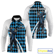 Load image into Gallery viewer, Golfer Skeleton Golf Polo Shirts For Men Custom Blue Argyle Pattern Team Name Golf Clothes NYN3253