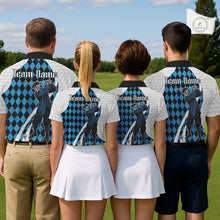 Load image into Gallery viewer, Golfer Skeleton Golf Polo Shirts For Men Custom Blue Argyle Pattern Team Name Golf Clothes NYN3253