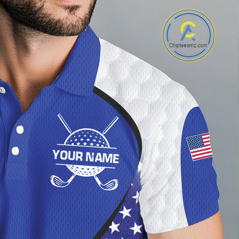 Grunge American Flag Golf Polo Shirts For Men Custom Golf Team Attire For Golfers | Blue NYN3257