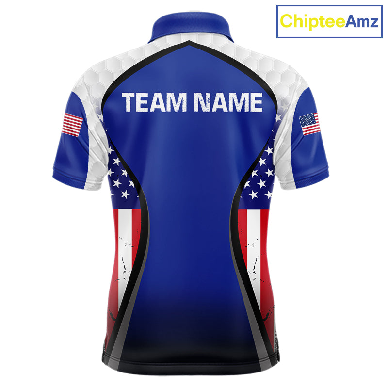 Grunge American Flag Golf Polo Shirts For Men Custom Golf Team Attire For Golfers | Blue NYN3257