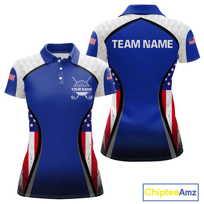 Grunge American Flag Golf Polo Shirts For Women Custom Golf Team Attire For Golfers | Blue NYN3257