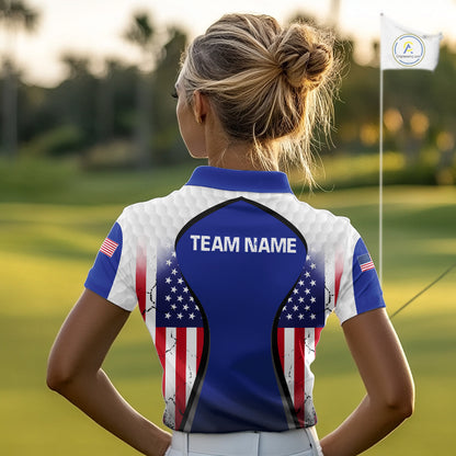 Grunge American Flag Golf Polo Shirts For Women Custom Golf Team Attire For Golfers | Blue NYN3257
