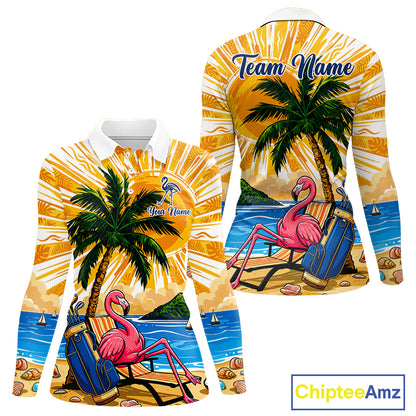 Funny Flamingo Womens Golf Polo Shirt Custom Summer Tropical Golf Team Clothing Golf Gifts NYN3262